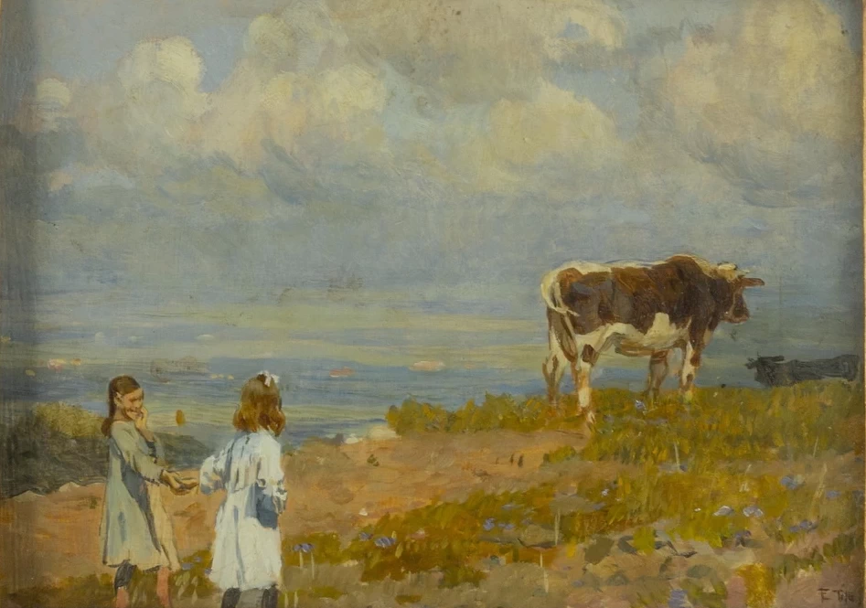 27-Ettore Tito-Bambine al pascolo  